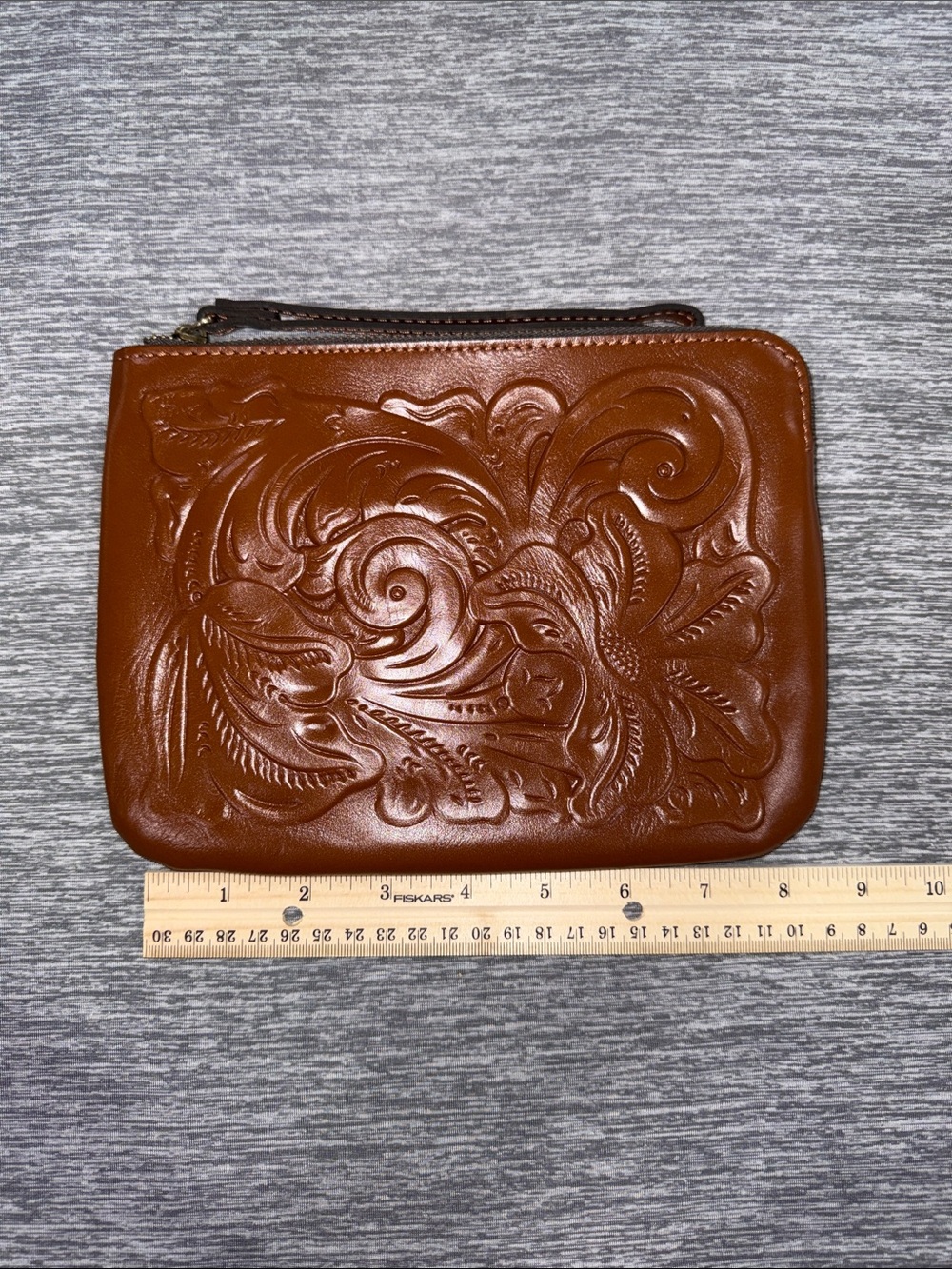 Patricia Nash Cognac Embossed Leather Wristlet - Picture 2 of 6